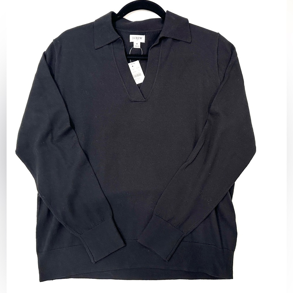 NWT J. Crew cotton black v-neck collared sweater tee size Medium - Picture 4 of 9